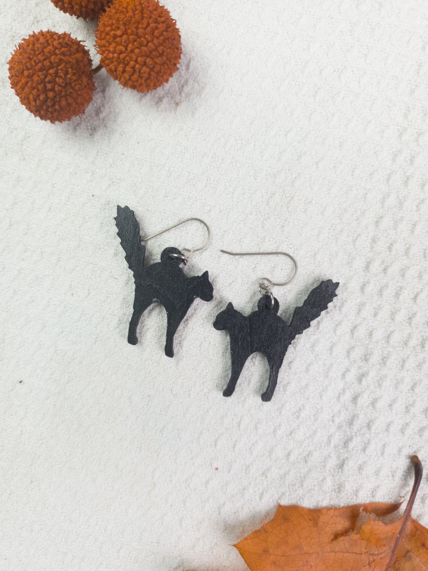 Scared Black Cat Halloween Earrings