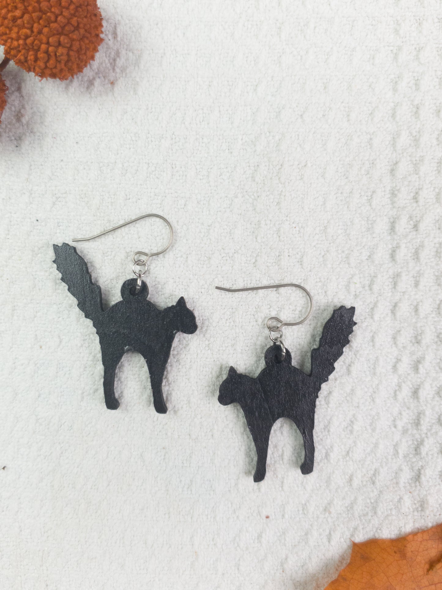 Scared Black Cat Halloween Earrings