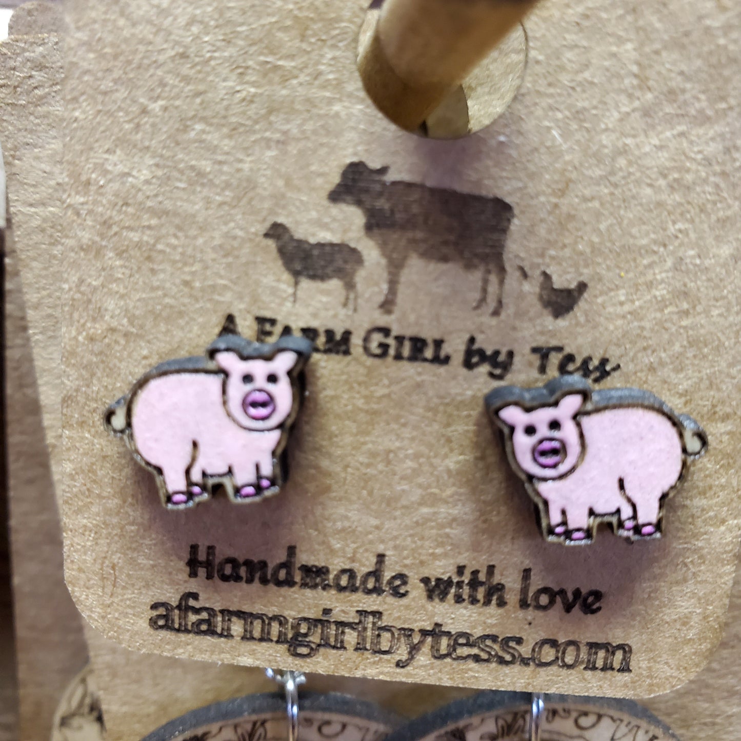 Kid's Painted Pig Studs - A Farm Girl by Tess | Handmade Alpaca Wool Winter Hats for Women