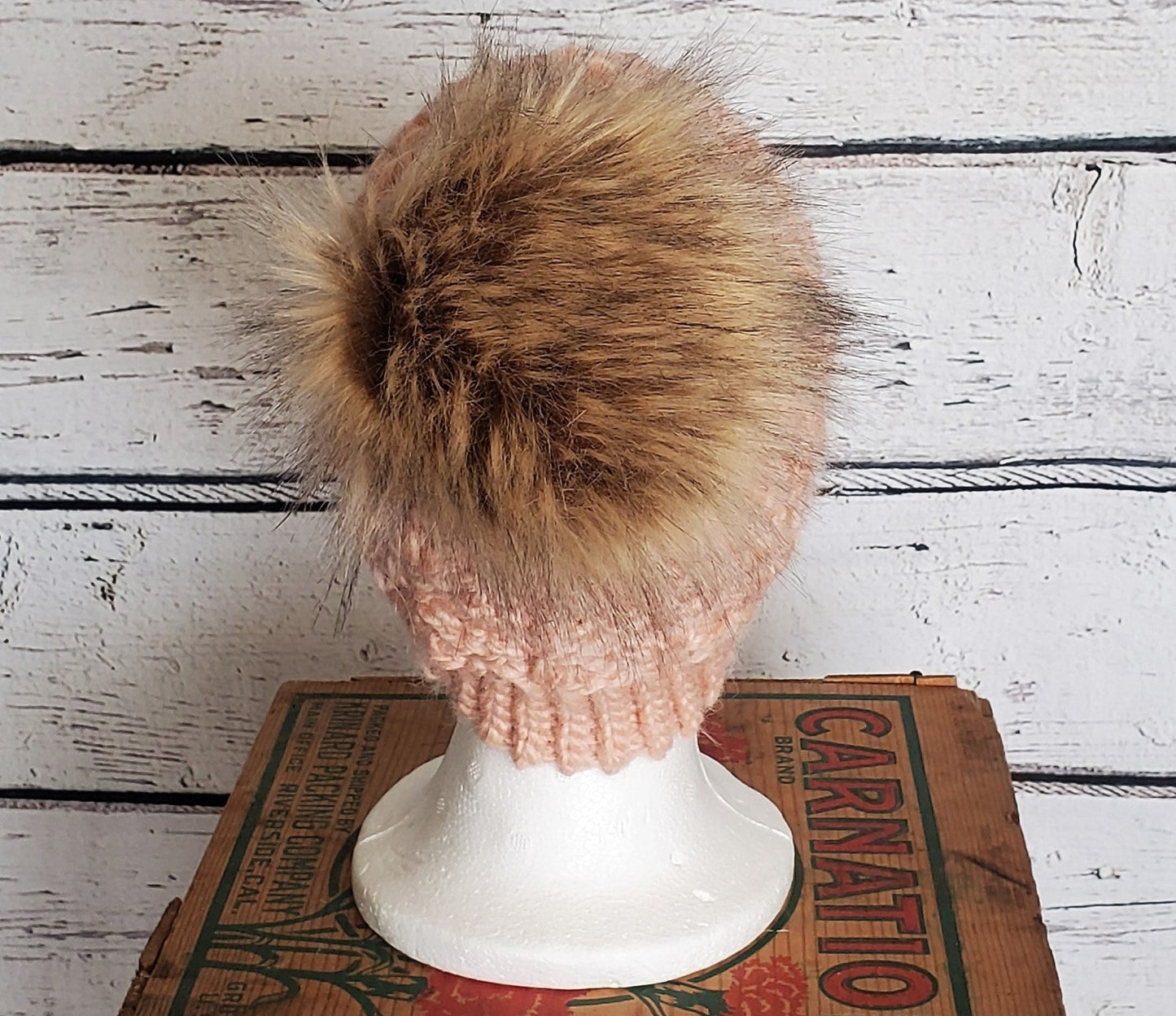 Blush Alpaca Blend Wool Crochet Hat with Pom - a-Farm-girl-bytess | Handmade Alpaca Wool Winter Hats for Women