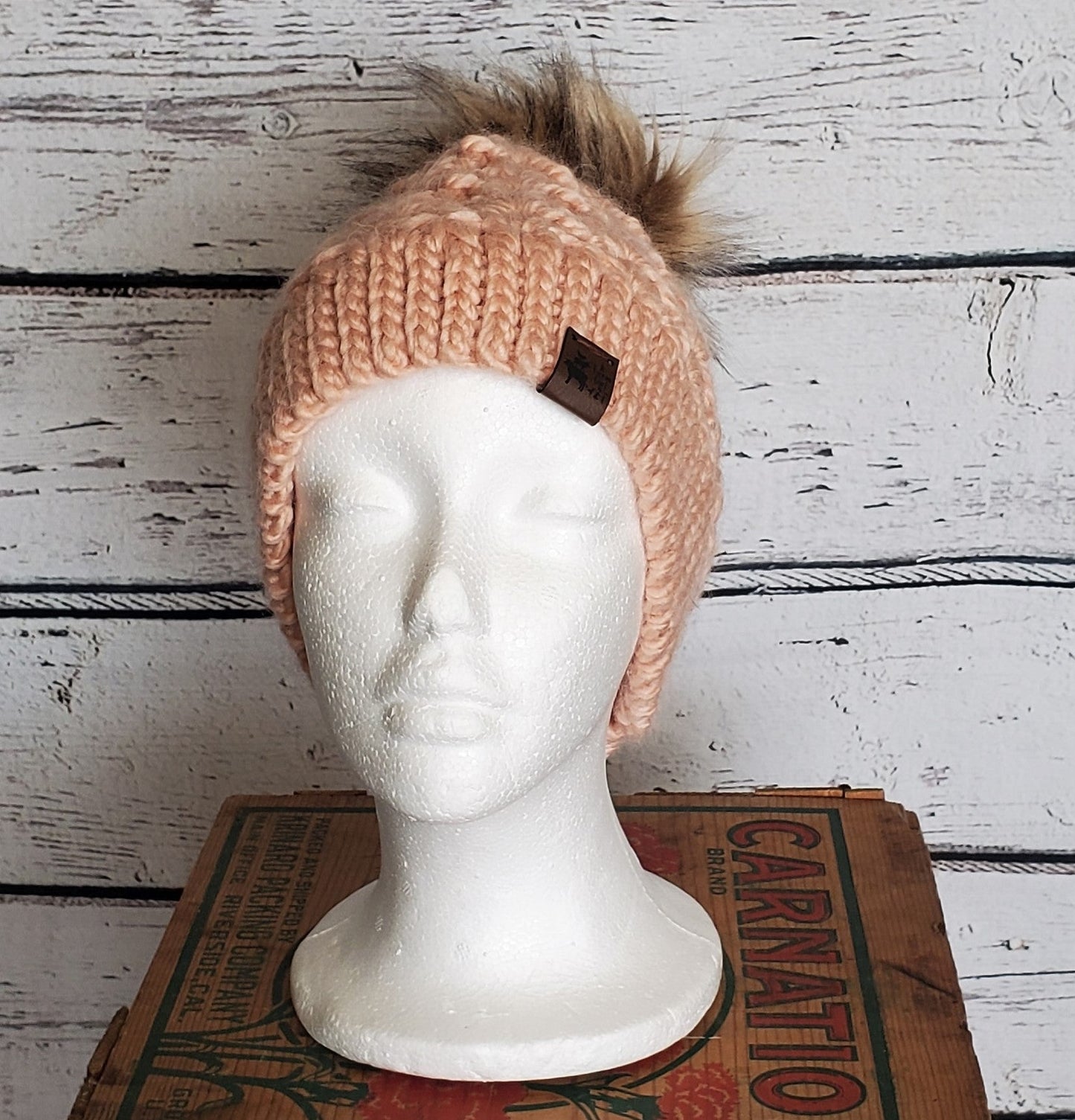 Light pink winter hat with black pom pom, Warm winter hat, Girls hat, Women's ski hat Handmade Alpaca Wool Winter Hats for Women
