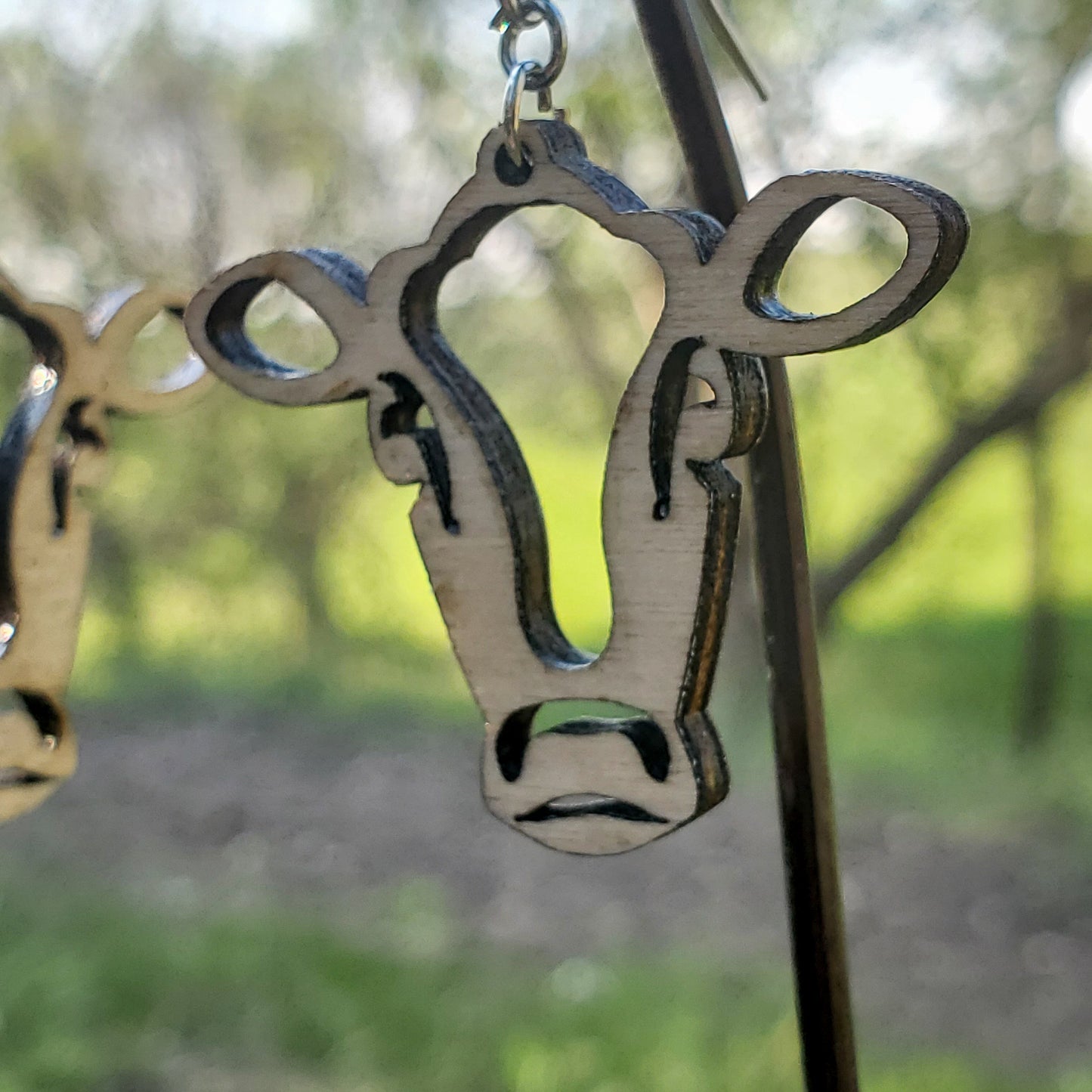 Cut-out Cow Wood Dangle Earrings - A Farm Girl by Tess | Handmade Alpaca Wool Winter Hats for Women