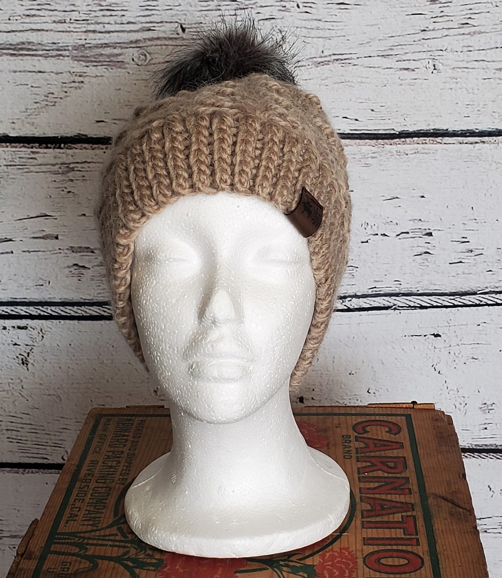 Taupe Alpaca Blend Wool Crochet Hat with Pom – A Girl by