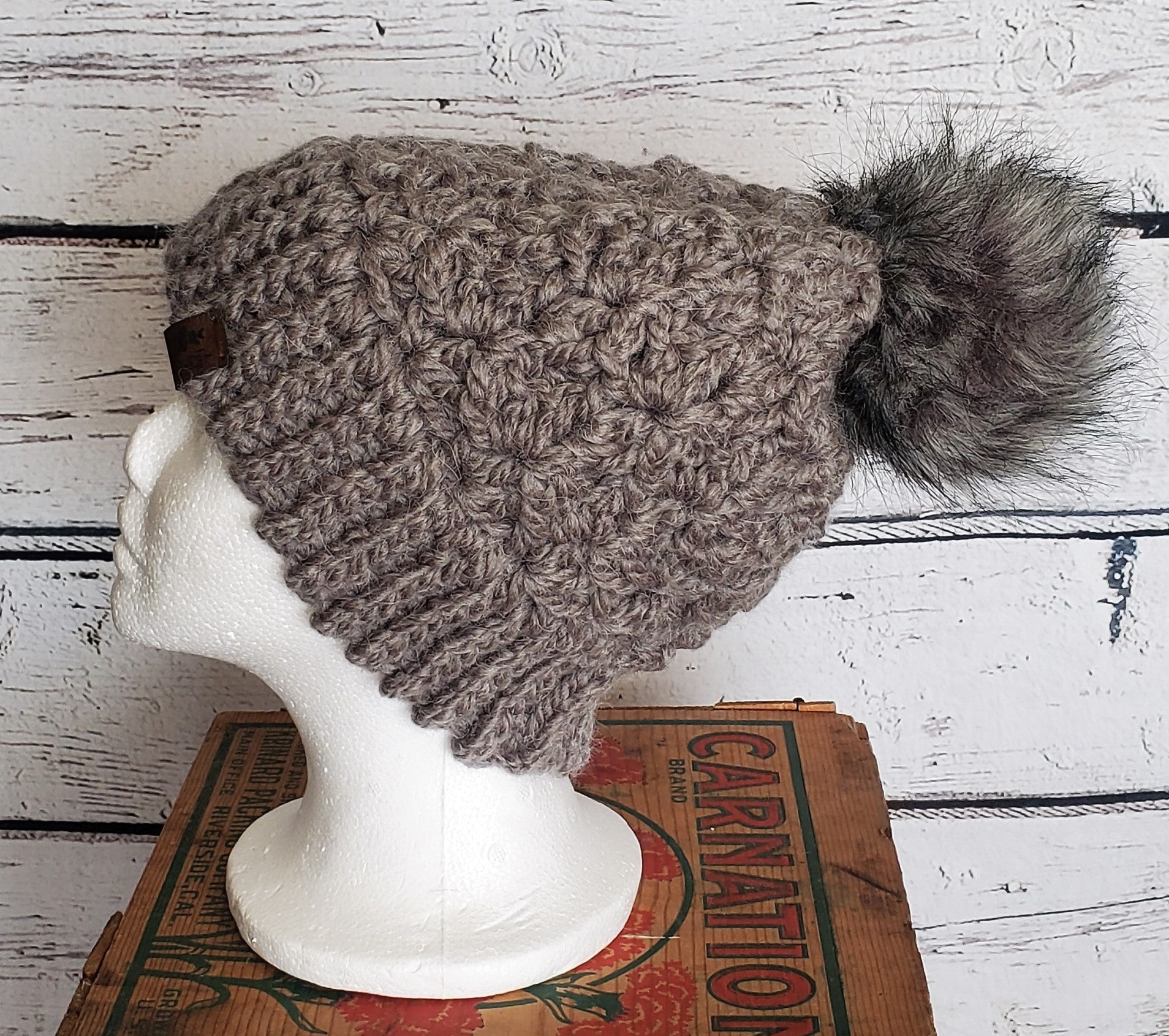Charcoal Alpaca Blend Wool Crochet Hat with Pom – Farm Girl by Tess