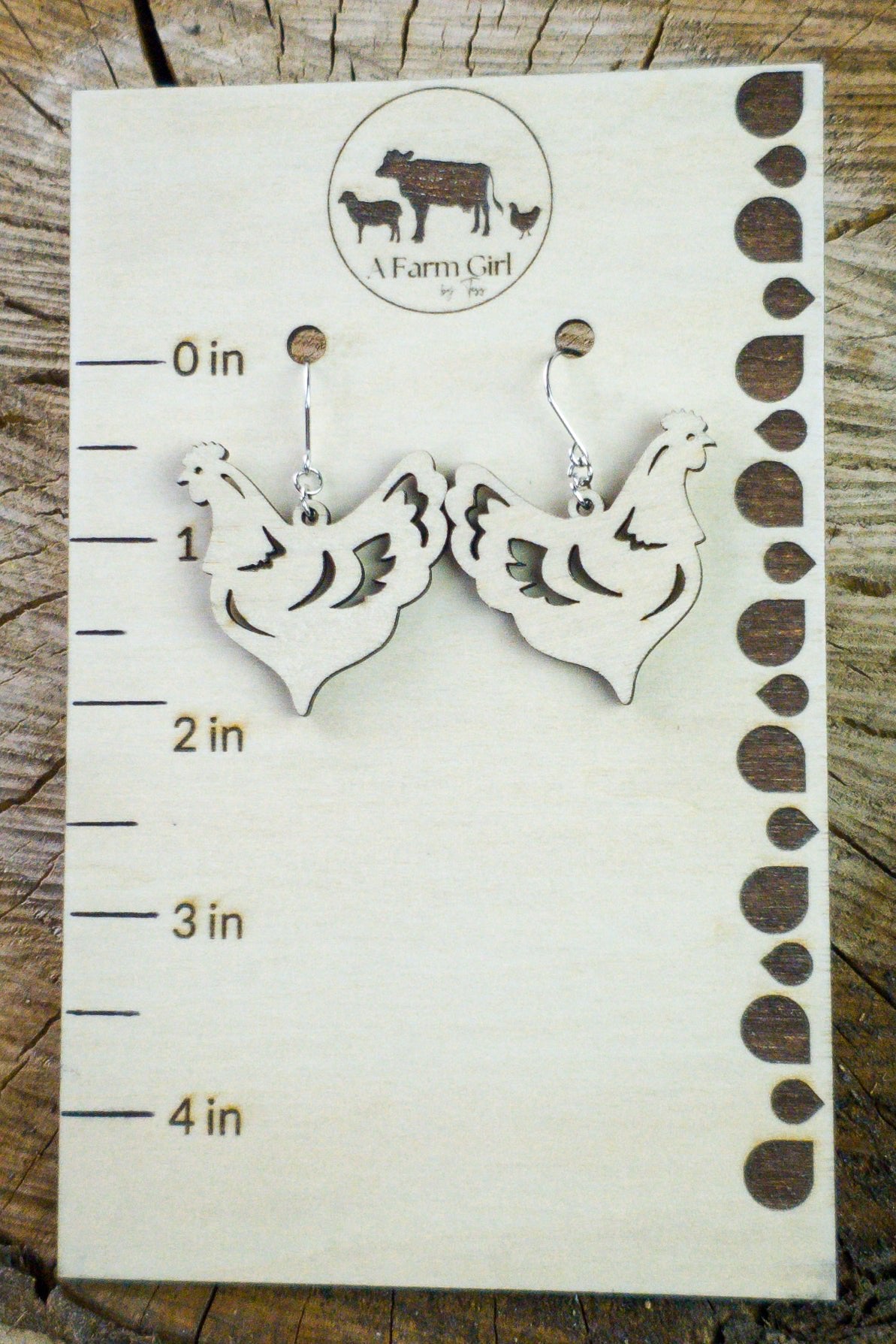 Cut-Out Chicken Wood Dangle Earrings - A Farm Girl by Tess | Handmade Alpaca Wool Winter Hats for Women