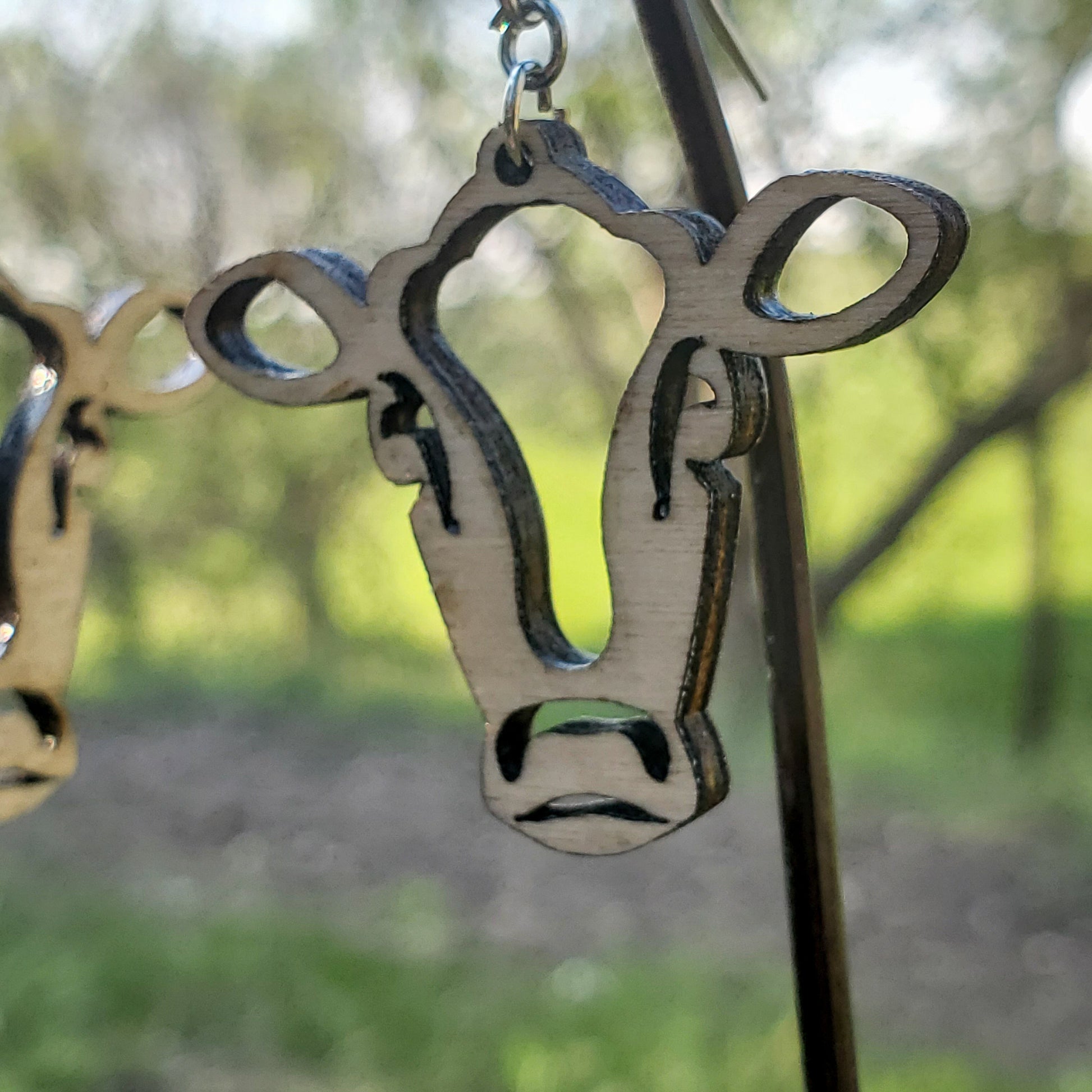 Cut-out Cow Wood Dangle Earrings - A Farm Girl by Tess | Handmade Alpaca Wool Winter Hats for Women