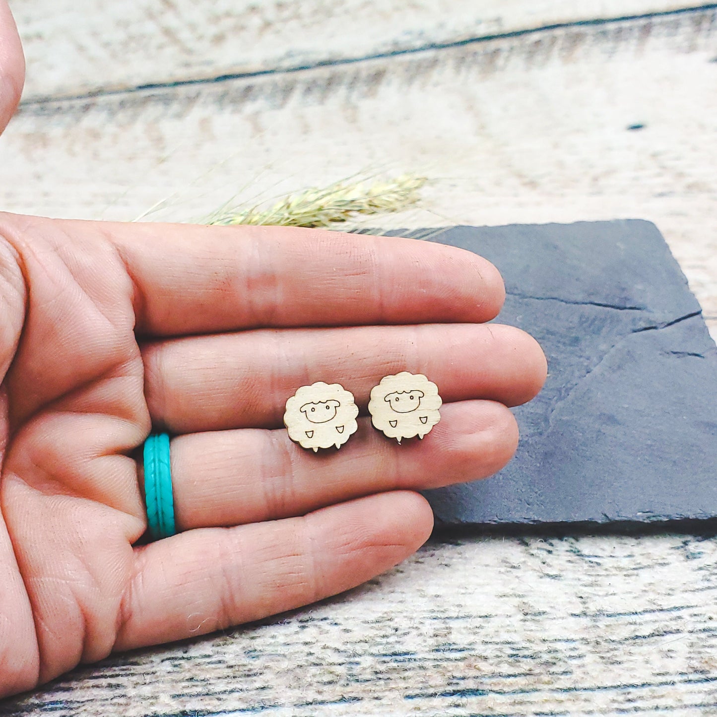 Cute Sheep Engraved Wood Earrings - A Farm Girl by Tess | Handmade Alpaca Wool Winter Hats for Women