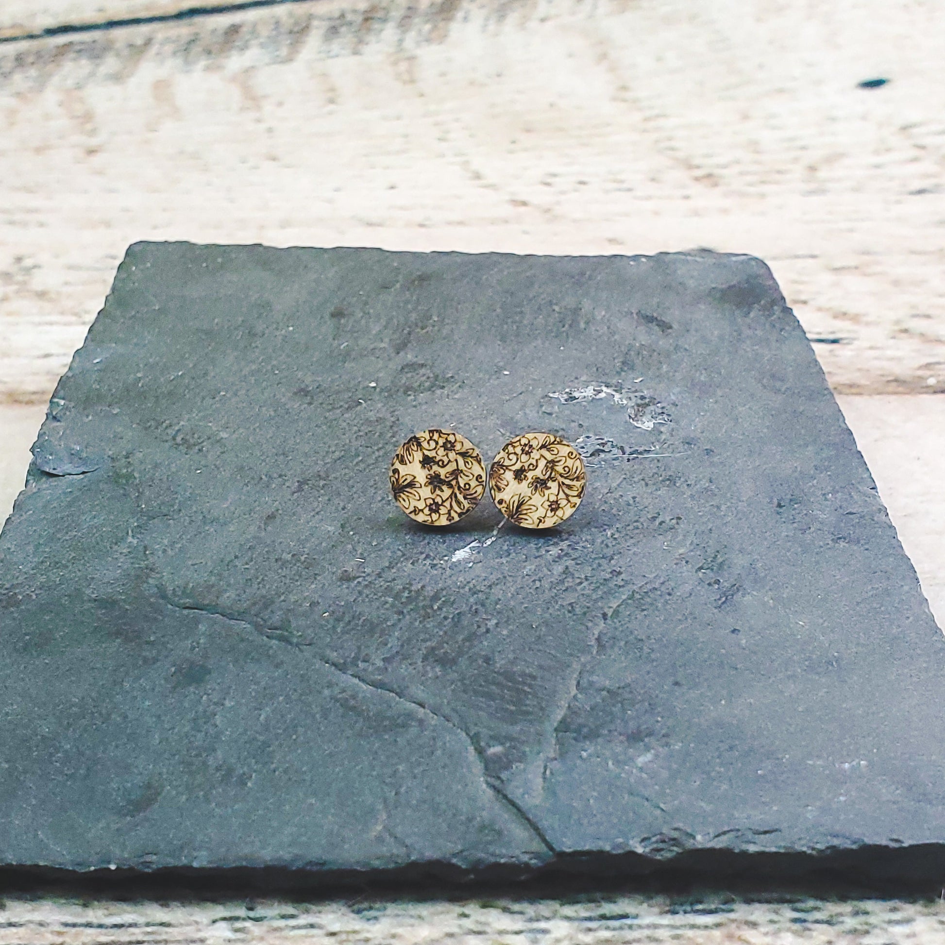 Damask Engraved Wood Earrings - A Farm Girl by Tess | Handmade Alpaca Wool Winter Hats for Women