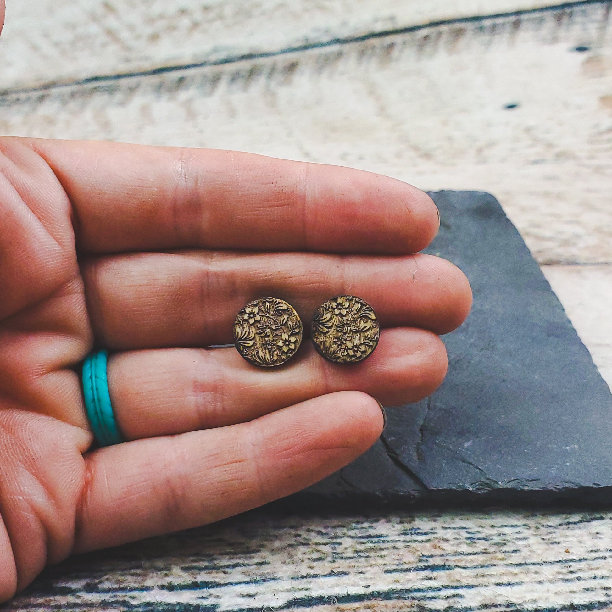 Damask Engraved Wood Earrings - A Farm Girl by Tess | Handmade Alpaca Wool Winter Hats for Women