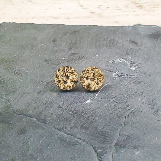 Damask Engraved Wood Earrings - A Farm Girl by Tess | Handmade Alpaca Wool Winter Hats for Women