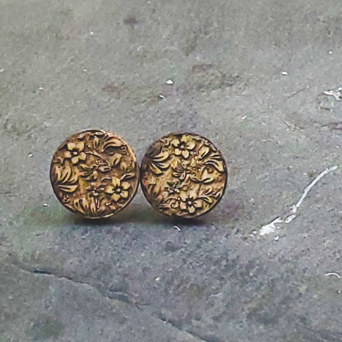 Damask Engraved Wood Earrings - A Farm Girl by Tess | Handmade Alpaca Wool Winter Hats for Women