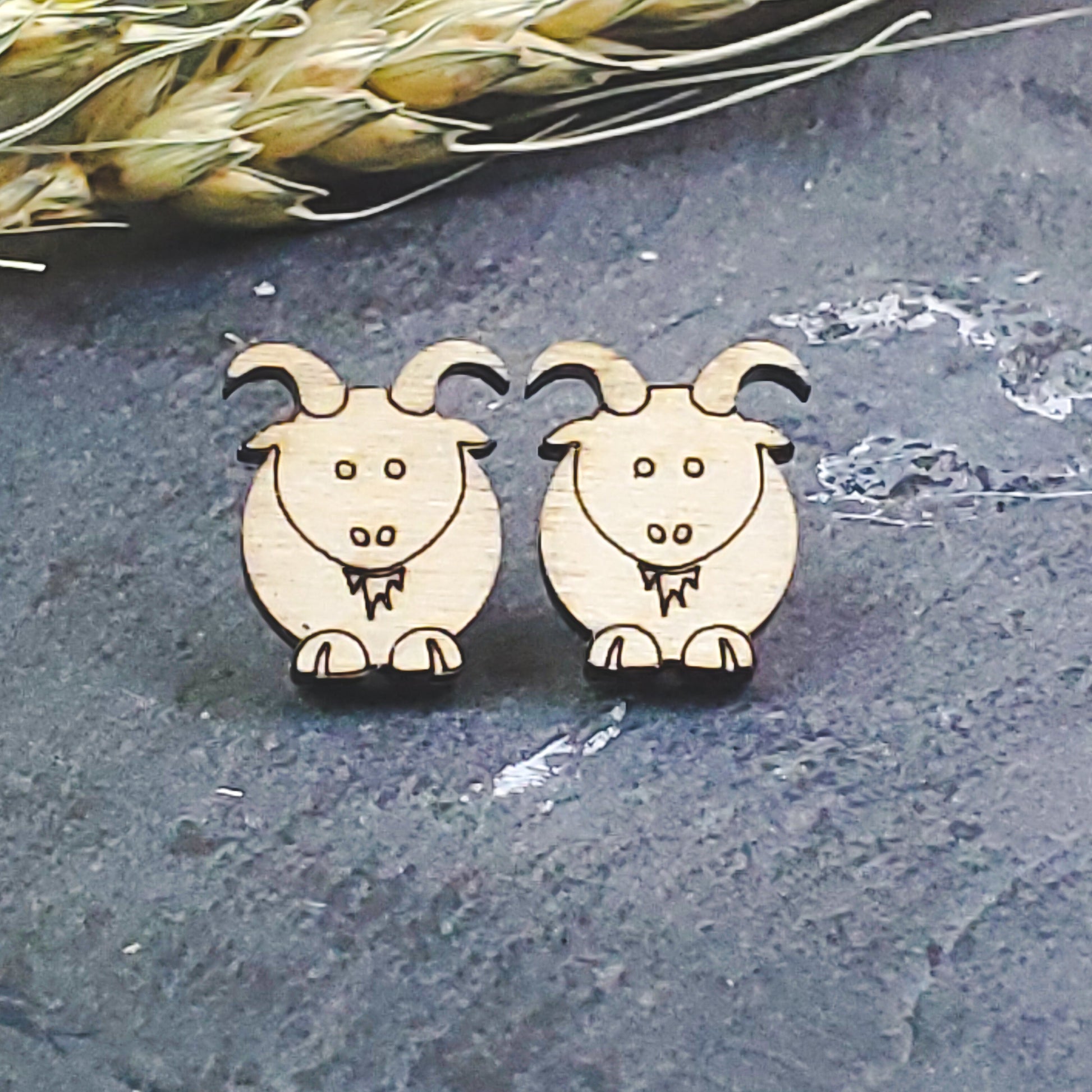 Goat Wood Engraved Earrings - A Farm Girl by Tess | Handmade Alpaca Wool Winter Hats for Women