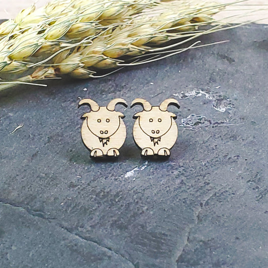 Goat Wood Engraved Earrings - A Farm Girl by Tess | Handmade Alpaca Wool Winter Hats for Women