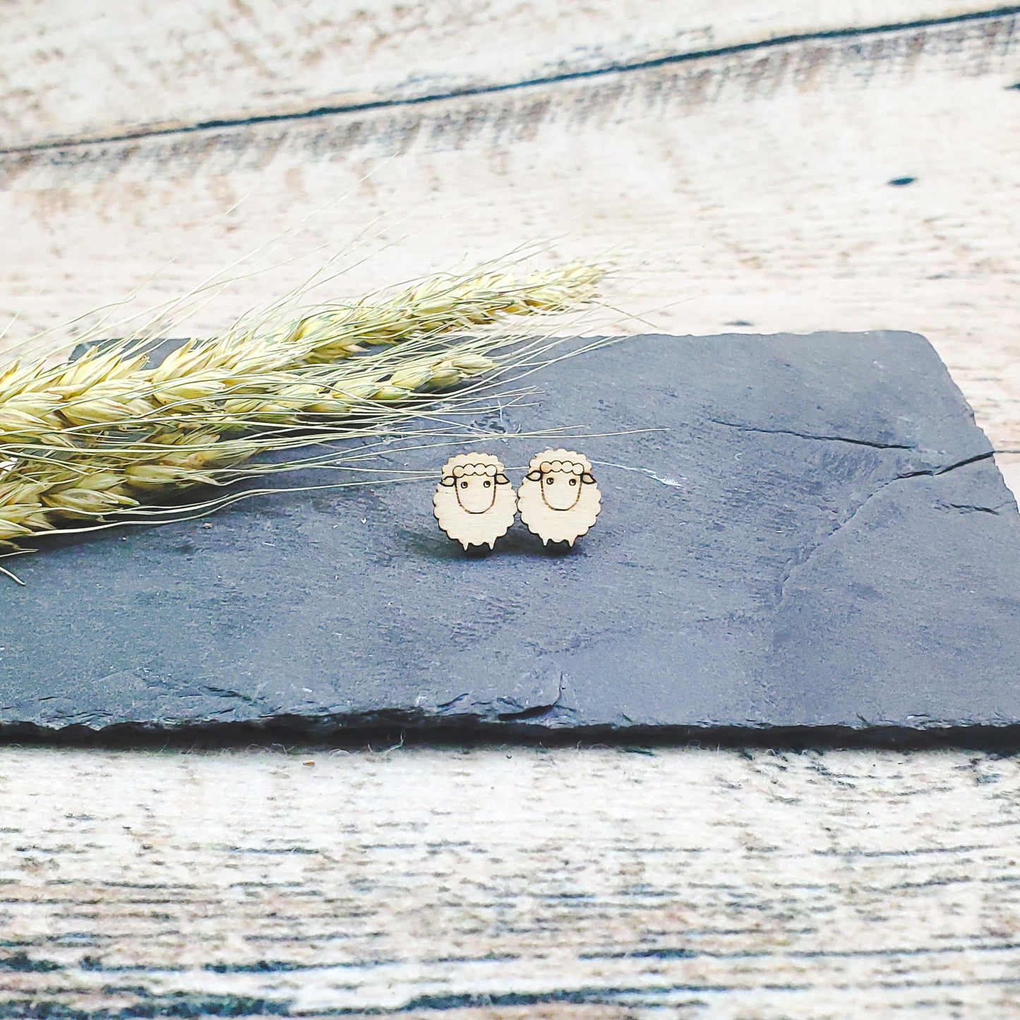 Sheep Engraved Wood Earrings - A Farm Girl by Tess | Handmade Alpaca Wool Winter Hats for Women